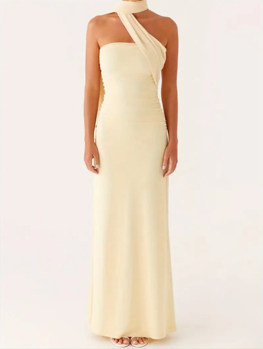 NWOT One-Shoulder Cream Colored Long Dress